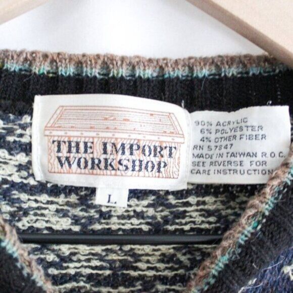 80s Vintage Floral Fair Isle Crew Neck Sweater The Import Workshop Large - Picture 5 of 5